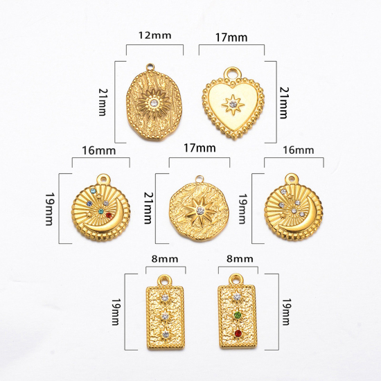 Изображение 1 ШТ 304 Из Нержавеющей Стали Горный Хрусталь Ретро Подвески Сердце Позолоченный Звезда Разноцветный Горный Хрусталь