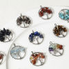 Picture of (Grade B) Gemstone ( Natural ) Wire Wrapped Pendants Silver Tone Round Tree of Life 3.4cm x 2.8cm
