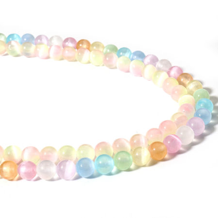 (Grade A) Cat's Eye Glass ( Natural ) Loose Beads For DIY Jewelry Making Round Multicolor About 7mm Dia.