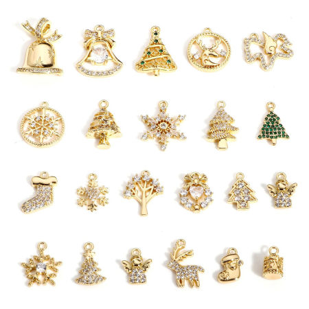 Brass Christmas Charms 18K Real Gold Plated