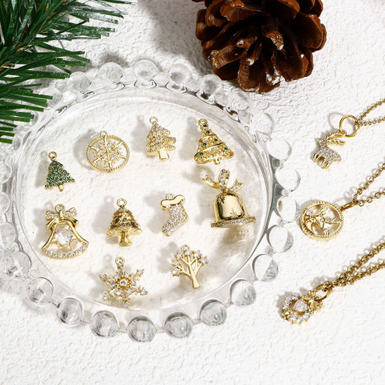 Bild von 1 Stück Messing Weihnachten Charms 18K Echtgold plattiert