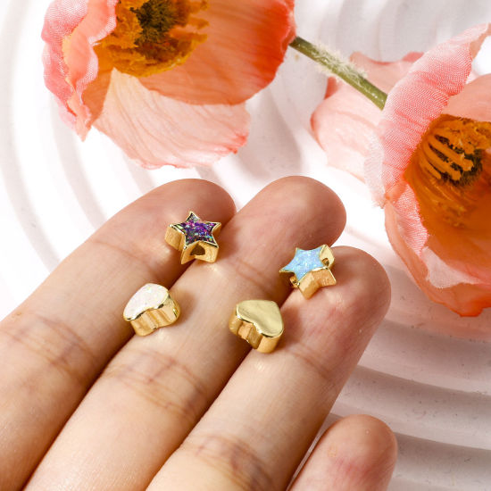 Bild von 1 Stück Kupfer & Opal ( Synthetisch ) Perlen für die Herstellung von DIY-Charme-Schmuck Bunt