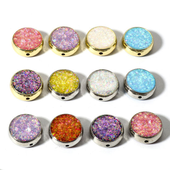 Picture of Copper & Opal ( Synthetic ) Beads For DIY Charm Jewelry Making Flat Round Multicolor About 15mm Dia.