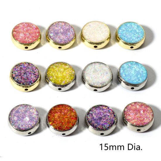 Bild von 1 Stück Kupfer & Opal ( Synthetisch ) Perlen für die Herstellung von DIY-Charme-Schmuck Flachrund Bunt ca. 15mm D.