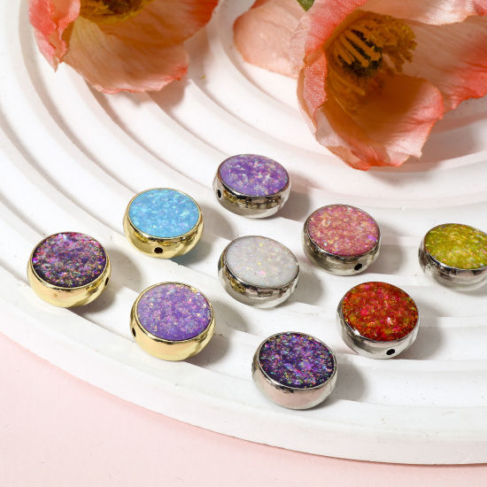 Bild von 1 Stück Kupfer & Opal ( Synthetisch ) Perlen für die Herstellung von DIY-Charme-Schmuck Flachrund Bunt ca. 15mm D.
