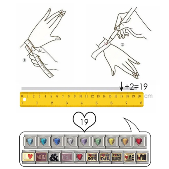 Immagine di 1 Pz 304 Acciaio Inossidabile Bracciale con Charm Italiano a Maglie, Creazione di Gioielli Fai-da-te Tono Argento Multicolore Rettangolo Cuore Smalto 10mm x 9mm