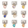 Picture of 304 Stainless Steel Italian Charm Links For DIY Bracelet Jewelry Making Silver Tone Multicolor Rectangle Heart With Pendant 17mm x 10mm