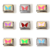 Picture of 304 Stainless Steel Italian Charm Links For DIY Bracelet Jewelry Making Silver Tone Multicolor Rectangle Butterfly Enamel 10mm x 9mm