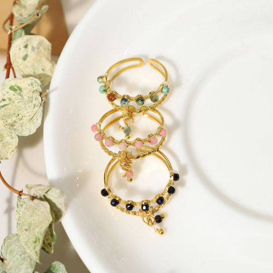 Imagen de 1 Unidad Enchapado al Vacío Ecológico Pastoral Natural Bohemia 18K Oro Real Chapado 304 Acero Inoxidable & Piedra Abierto Panícula Estrella Anillos Para Mujeres Fiesta
