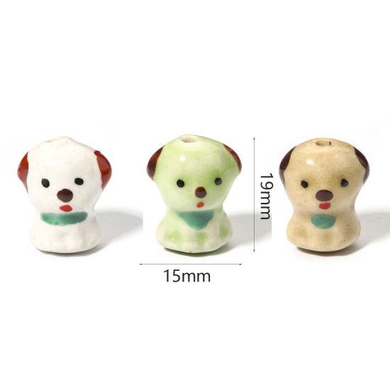 Picture of Ceramic Beads For DIY Jewelry Making Dog Animal Multicolor 3D About 19mm x 15mm