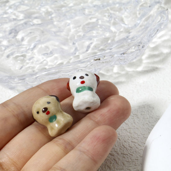 Picture of Ceramic Beads For DIY Jewelry Making Dog Animal Multicolor 3D About 19mm x 15mm