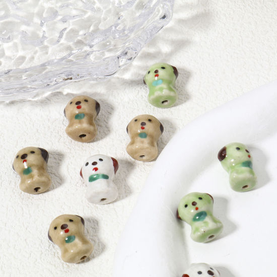 Picture of Ceramic Beads For DIY Jewelry Making Dog Animal Multicolor 3D About 19mm x 15mm