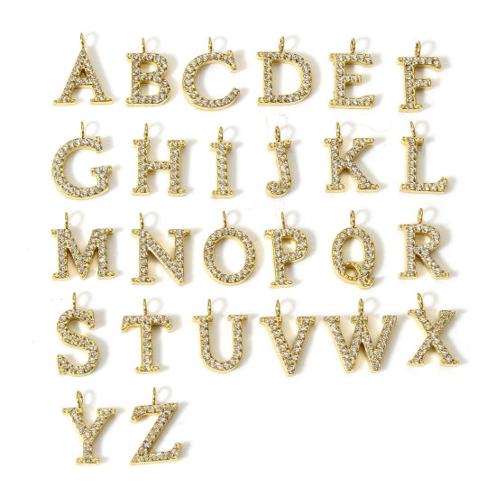 Immagine di 1 Pz Placcatura Sottovuoto Ecologica 304 Acciaio Inossidabile Ciondoli 18K Vero Oro Placcato Lettera Maiuscola Messaggio " A-Z " Micro Spianare Trasparente Cubic Zirconiae