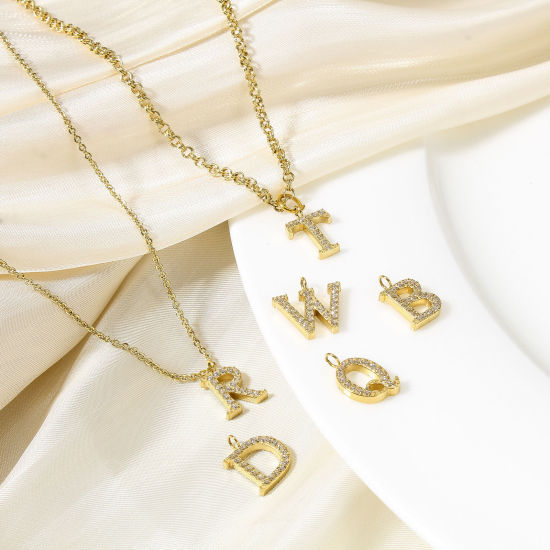 Immagine di 1 Pz Placcatura Sottovuoto Ecologica 304 Acciaio Inossidabile Ciondoli 18K Vero Oro Placcato Lettera Maiuscola Messaggio " A-Z " Micro Spianare Trasparente Cubic Zirconiae