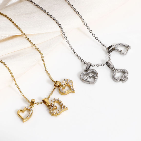 Immagine di 1 Pz Placcatura Sottovuoto Ecologica 304 Acciaio Inossidabile San Valentino Ciondoli Pendenti Cuore Oro riempito Micro Spianare