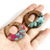 Picture of Wood Effect Resin Pendants Natural Circle Ring Gravels Chips 3.8cm Dia