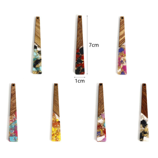Picture of Wood Effect Resin Pendants Multicolor Trapezoid Gravels Chips 7cm x 1cm