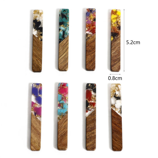 Picture of Wood Effect Resin Pendants Multicolor Rectangle Gravels Chips 5.2cm x 0.8cm