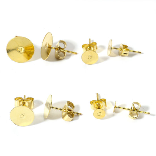 Immagine di 20 Pz 304 Acciaio Inossidabile Orecchino a Bottone dell'Orecchio per Accessori per la Creazione di Gioielli Fai-da-te Tondo Oro Placcato Può Essere Incollato