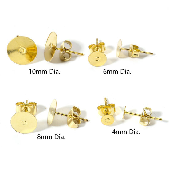 Immagine di 20 Pz 304 Acciaio Inossidabile Orecchino a Bottone dell'Orecchio per Accessori per la Creazione di Gioielli Fai-da-te Tondo Oro Placcato Può Essere Incollato