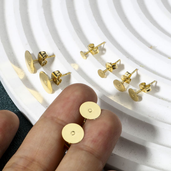 Immagine di 20 Pz 304 Acciaio Inossidabile Orecchino a Bottone dell'Orecchio per Accessori per la Creazione di Gioielli Fai-da-te Tondo Oro Placcato Può Essere Incollato