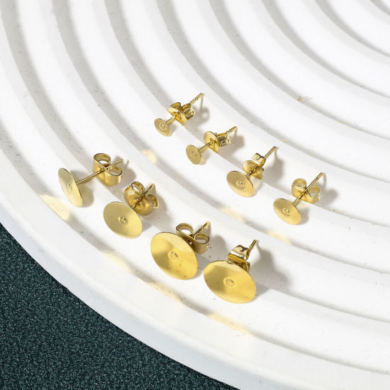 Immagine di 20 Pz 304 Acciaio Inossidabile Orecchino a Bottone dell'Orecchio per Accessori per la Creazione di Gioielli Fai-da-te Tondo Oro Placcato Può Essere Incollato