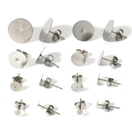 50 ШТ 304 Нержавеющая Сталь Серьги-гвоздики для ушей для аксессуаров для изготовления ювелирных изделий своими руками Круглые Серебряный Тон Клей на