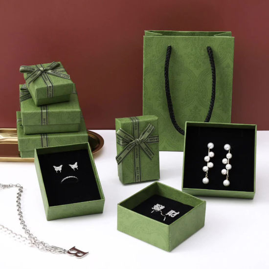 Image de 2 Pcs Boîte à bijoux en Papier Vert