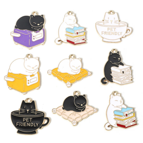 Picture of Zinc Based Alloy Charms Gold Plated Multicolor Cat Animal Enamel