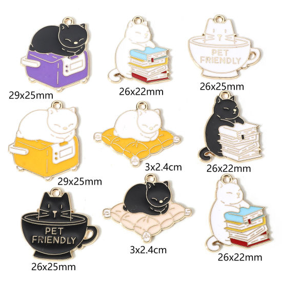 Picture of Zinc Based Alloy Charms Gold Plated Multicolor Cat Animal Enamel