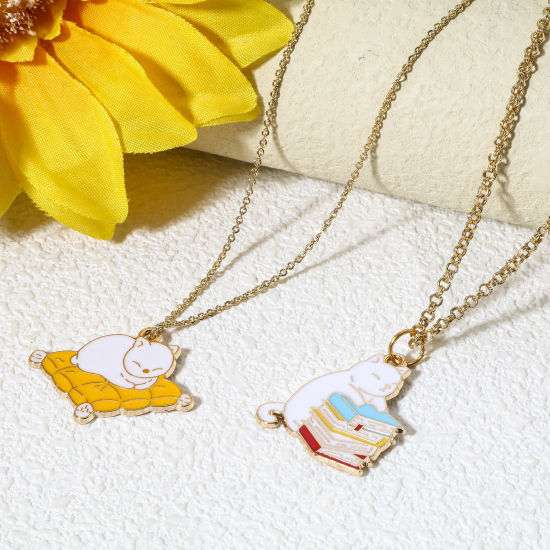 Picture of Zinc Based Alloy Charms Gold Plated Multicolor Cat Animal Enamel