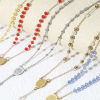 Picture of 304 Stainless Steel & Glass Religious Handmade Link Chain Prayer Beads Rosary Necklace Gold Plated Black Cross Virgin Mary 54cm(21 2/8") long