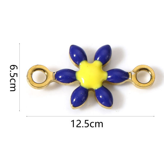 Immagine di 10 Pz Placcatura Sottovuoto 304 Acciaio Inossidabile Pendenti Charms Connettori Fiore Oro Placcato Multicolore Smalto a Doppia Faccia 12.5mm x 6.5mm
