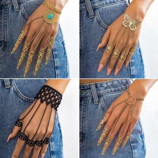 Picture of Gothic Retro Nail Finger Ring Chain Bracelets Tassel