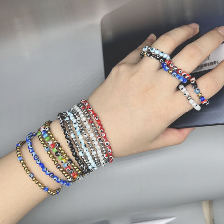 Lampwork Glass Religious Dainty Bracelets Delicate Bracelets Beaded Bracelet Multicolor Evil Eye Elastic