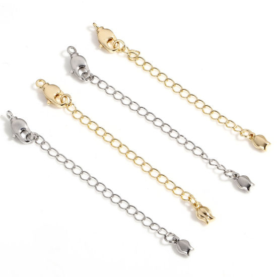 Image de 2 Pièces Chaînes d'Extension en Laiton Tulipe Plaqué Or Véritable avec Fermoir Mousqueton 7.2cm