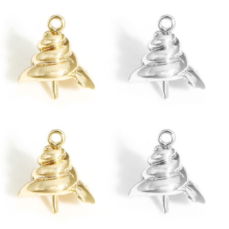 Brass Pearl Pendant Connector Bail Pin Cap Real Gold Plated Conch/ Sea Snail 11mm x 11mm