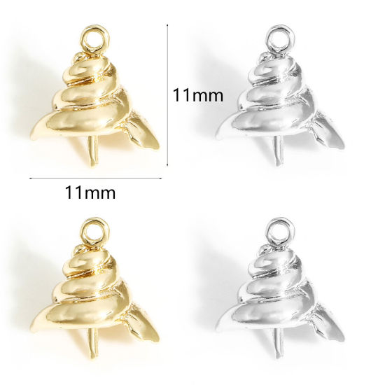 Immagine di 5 Pz Ottone Connettore Ciondolo Perla Bail Pin Cap Vero Oro Placcato Conchiglia 11mm x 11mm, Spessore dell'ago: 0.8mm