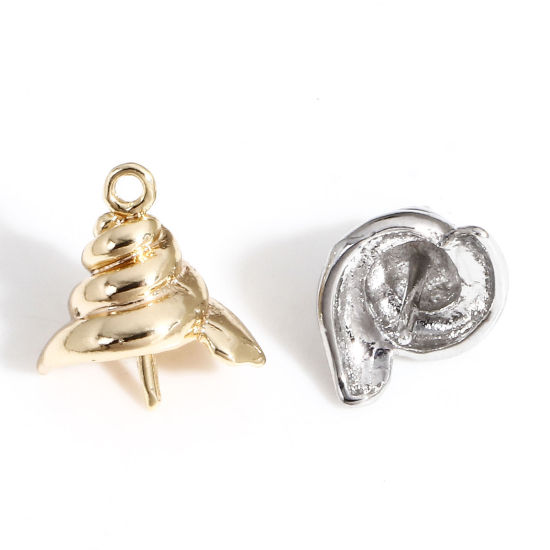 Immagine di 5 Pz Ottone Connettore Ciondolo Perla Bail Pin Cap Vero Oro Placcato Conchiglia 11mm x 11mm, Spessore dell'ago: 0.8mm