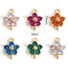 Immagine di 2 Pz Ottone Pendenti Charms Connettori Accessori Fiore 18K Vero Oro Placcato Multicolore Cubic Zirconiae 12mm x 8mm