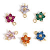 Immagine di 2 Pz Ottone Pendenti Charms Connettori Accessori Fiore 18K Vero Oro Placcato Multicolore Cubic Zirconiae 12mm x 8mm
