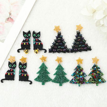 10 PCs Acrylic Christmas Pendants Christmas Tree Cat Multicolor