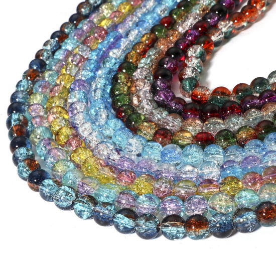 Bild von 5 Stränge (ca. 102 Stück/Strang) Glas Perlen für die Herstellung von DIY-Charme-Schmuck Rund Bunt Crackle ca. 8mm D., Loch: 1mm, 75cm lang