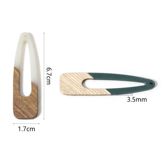Bild von 2 Stück Natürliches Holz-Effekt Harz Anhänger Bunt Tropfen 6.7cm x 1.7cm
