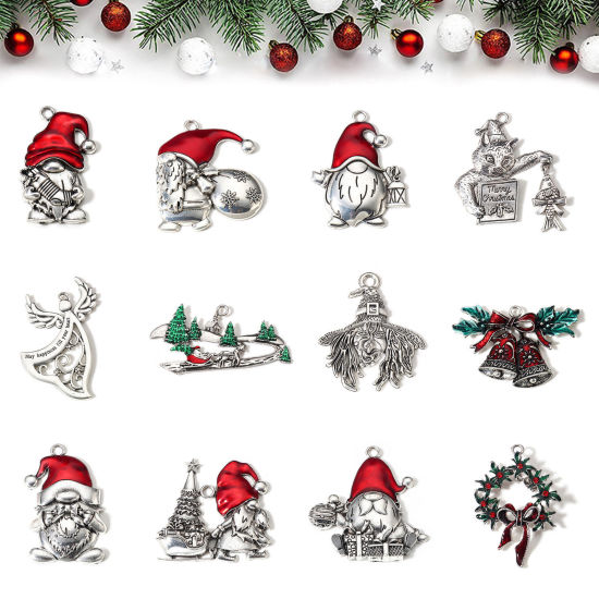 Bild von 1 Stück Zinklegierung Weihnachten Anhänger Antiksilber Emaille