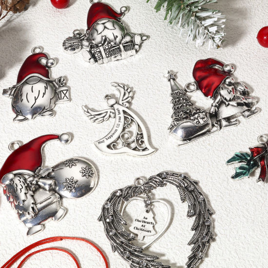 Bild von 1 Stück Zinklegierung Weihnachten Anhänger Antiksilber Emaille