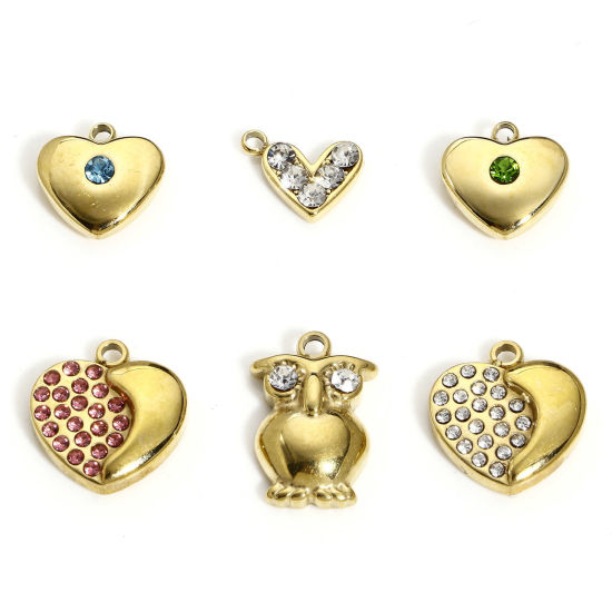 Immagine di 1 Pz 304 Acciaio Inossidabile San Valentino Charms Cuore Oro Placcato Multicolore Strass