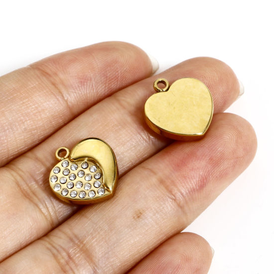 Immagine di 1 Pz 304 Acciaio Inossidabile San Valentino Charms Cuore Oro Placcato Multicolore Strass