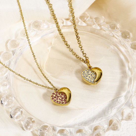 Immagine di 1 Pz 304 Acciaio Inossidabile San Valentino Charms Cuore Oro Placcato Multicolore Strass