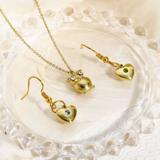 Immagine di 1 Pz 304 Acciaio Inossidabile San Valentino Charms Cuore Oro Placcato Multicolore Strass